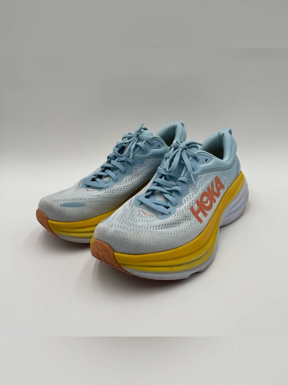 Hoka Women's Light Blue with Yellow & Orange Accent Running Shoes